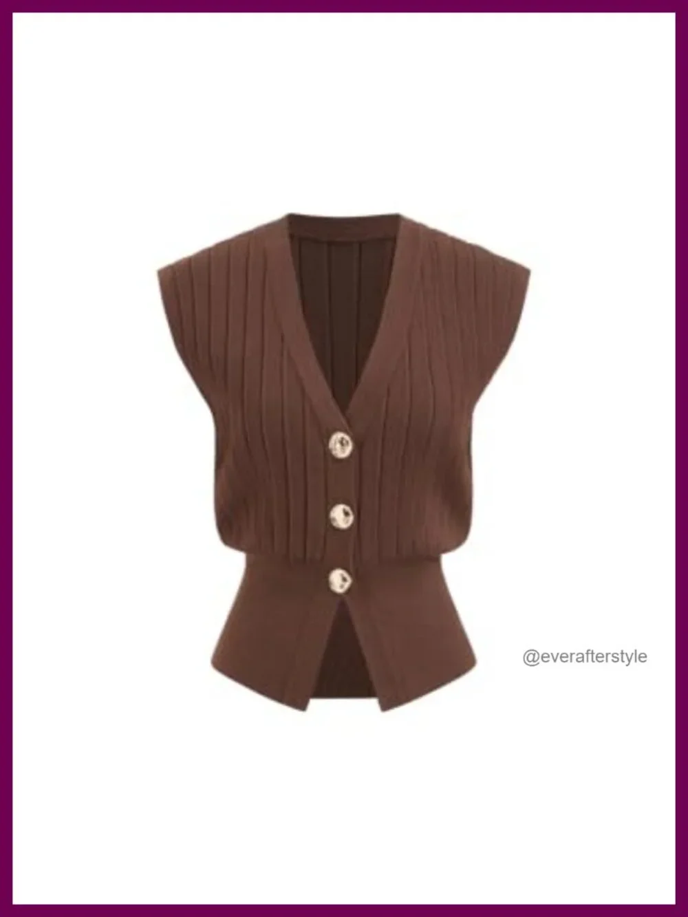 Sleeveless Ribbed Knit Sweater Vest with Gold Buttons